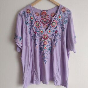 Johnny Was Purple Embellished Short Sleeve Blouse
